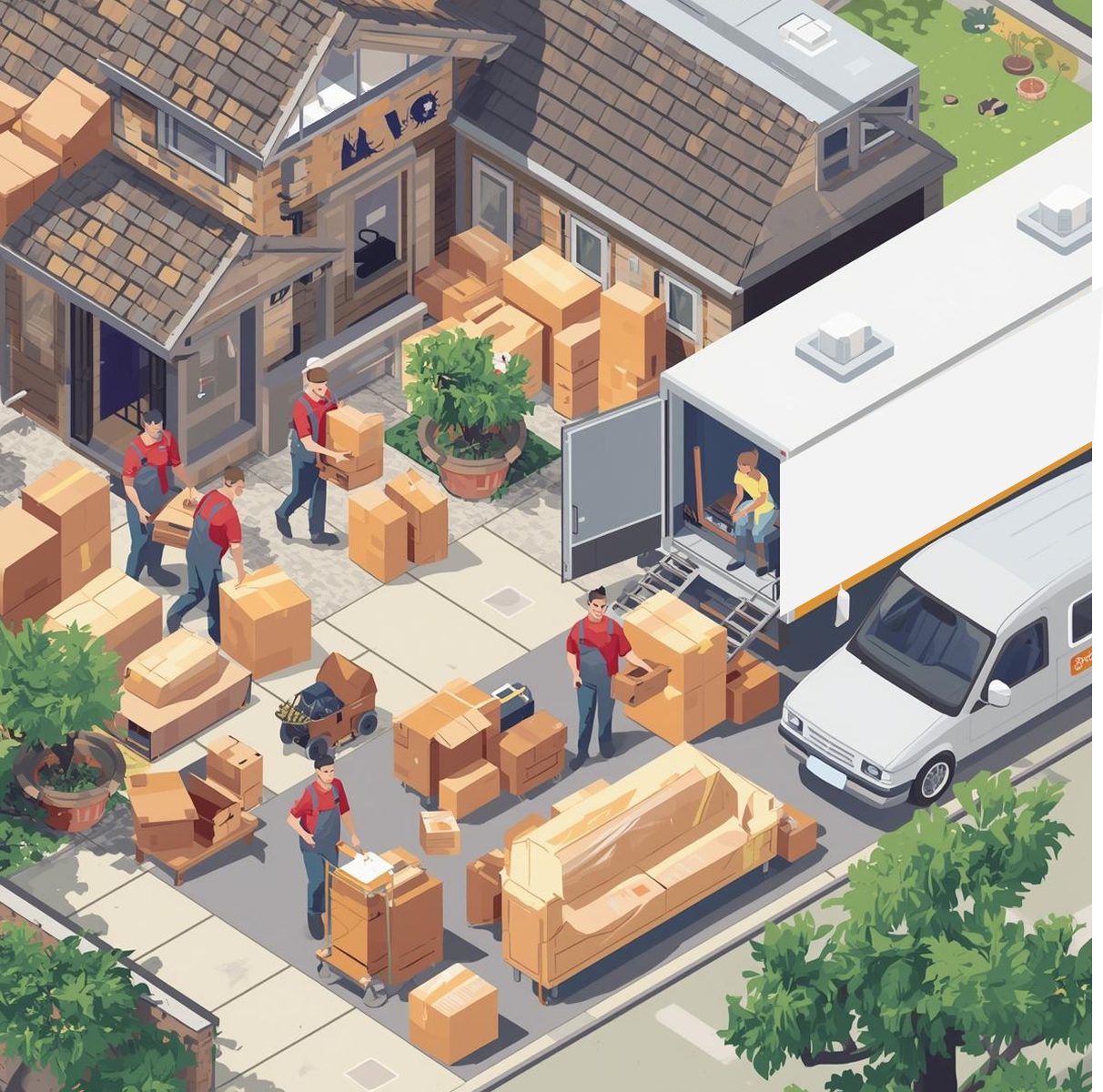 Professional moving team loading a truck